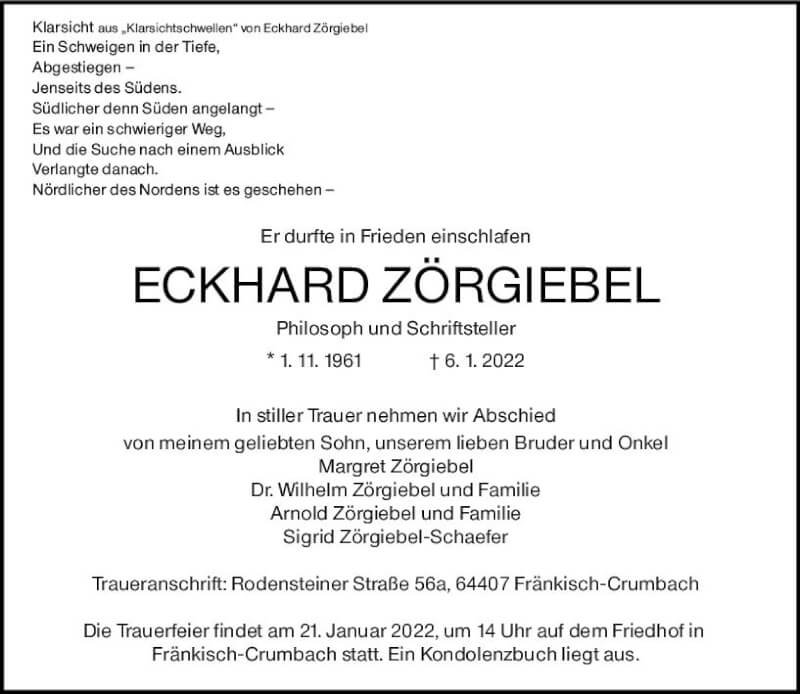  Traueranzeige für Eckhard Zörgiebel vom 15.01.2022 aus vrm-trauer Odenwälder Echo