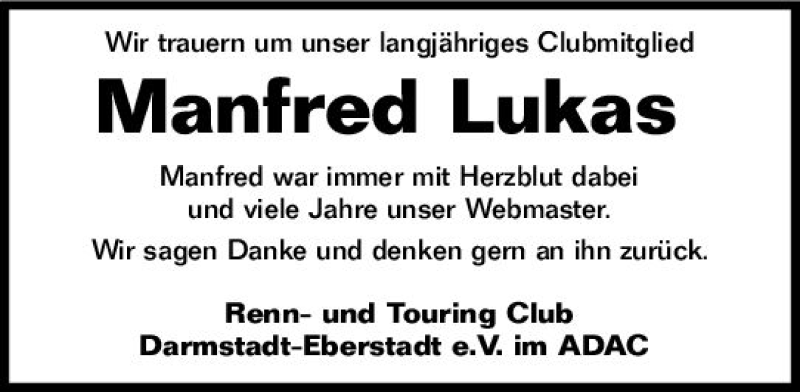  Traueranzeige für Manfred Lukas vom 08.01.2022 aus vrm-trauer Darmstädter Echo