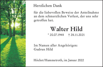 Traueranzeige von Walter Hild von vrm-trauer Darmstädter Echo