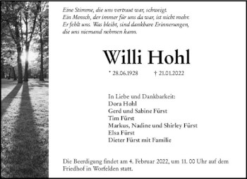 Traueranzeige von Willi Hohl von vrm-trauer Groß-Gerauer Echo