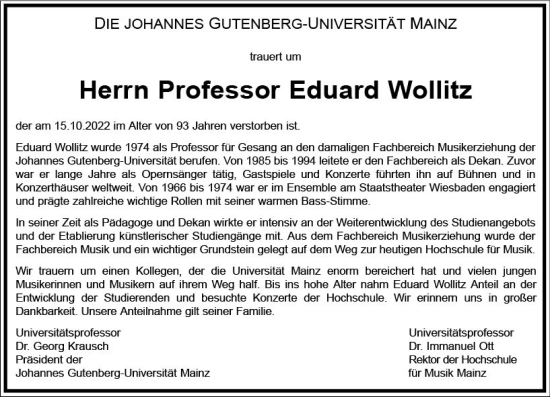 Traueranzeige von Eduard Wollitz von vrm-trauer AZ Mainz