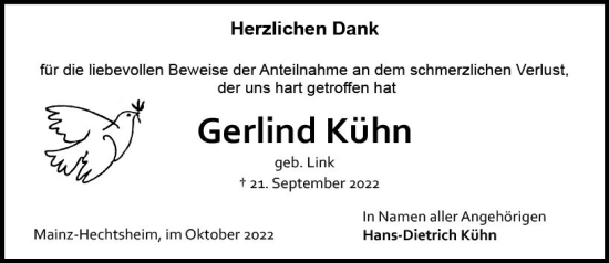 Traueranzeige von Gerlind Kühn von vrm-trauer AZ Mainz