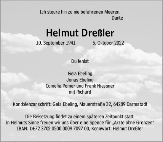 Traueranzeige von Helmut Dreßler von vrm-trauer Darmstädter Echo
