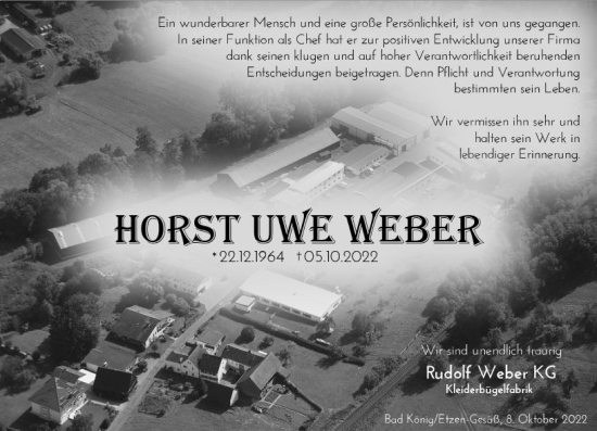 Traueranzeige von Horst Uwe Weber von vrm-trauer Odenwälder Echo