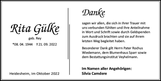 Traueranzeige von Rita Gülke von vrm-trauer AZ Mainz