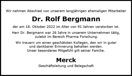 Traueranzeige von Rolf Bergmann von vrm-trauer Darmstädter Echo