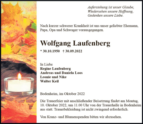 Traueranzeige von Wolfgang Laufenberg von vrm-trauer AZ Mainz