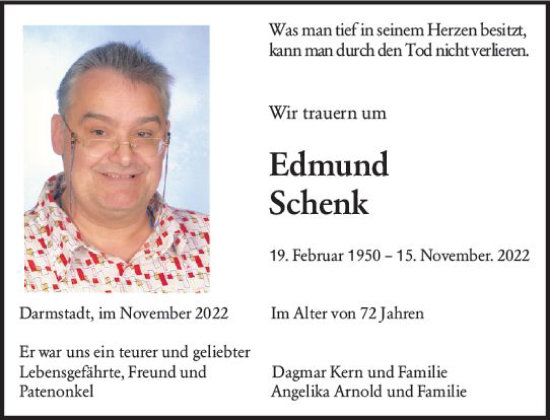 Traueranzeige von Edmund Schenk von vrm-trauer Darmstädter Echo