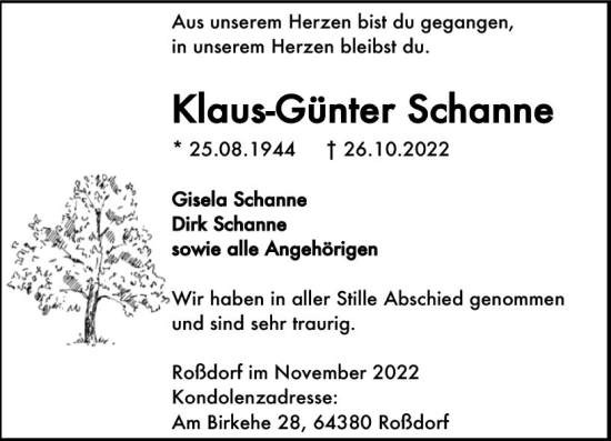 Traueranzeige von Klaus-Günter Schanne von vrm-trauer Darmstädter Echo