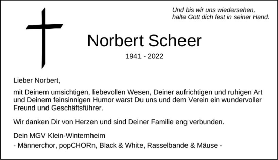 Traueranzeige von Norbert Scheer von vrm-trauer AZ Mainz