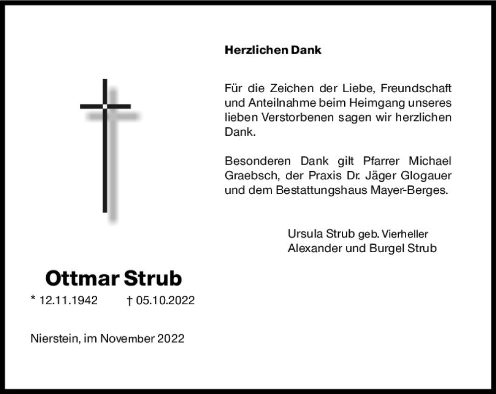  Traueranzeige für Ottmar Strub vom 05.11.2022 aus vrm-trauer AZ Mainz