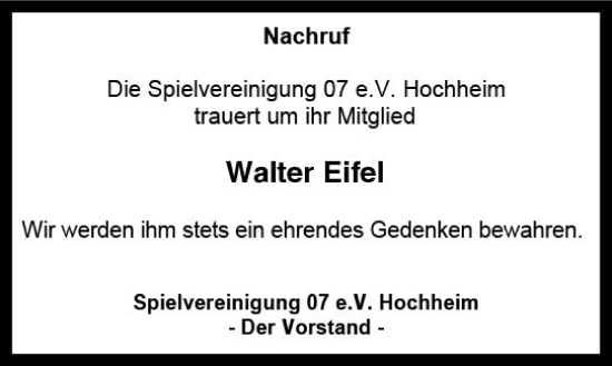 Traueranzeige von Walter Eifel von vrm-trauer Hochheimer Zeitung