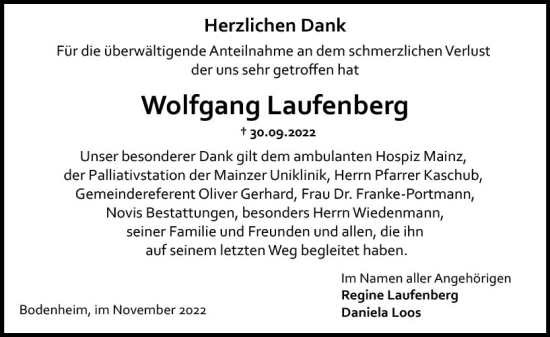 Traueranzeige von Wolfgang Laufenberg von vrm-trauer AZ Mainz