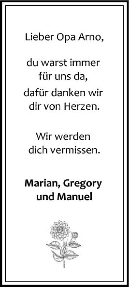 Traueranzeige von Arno  von vrm-trauer Wiesbadener Kurier