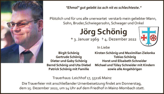 Traueranzeige von Jörg Schönig von vrm-trauer AZ Mainz