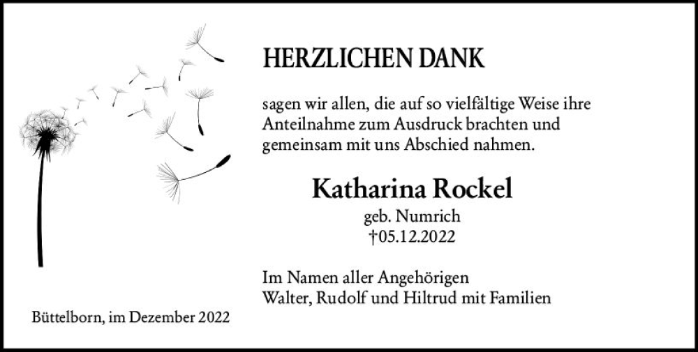  Traueranzeige für Katharina Rockel vom 31.12.2022 aus vrm-trauer Groß-Gerauer Echo