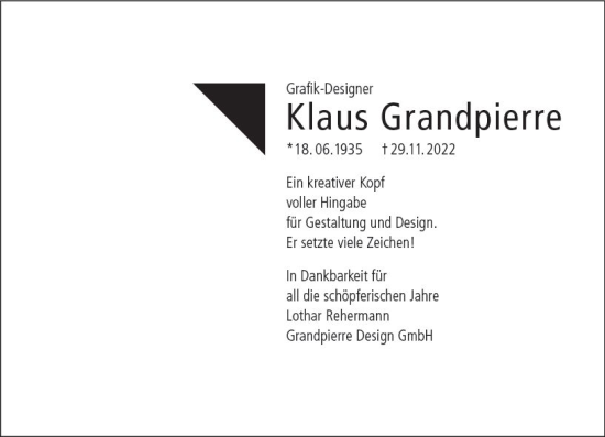 Traueranzeige von Klaus Grandpierre von vrm-trauer Idsteiner Zeitung