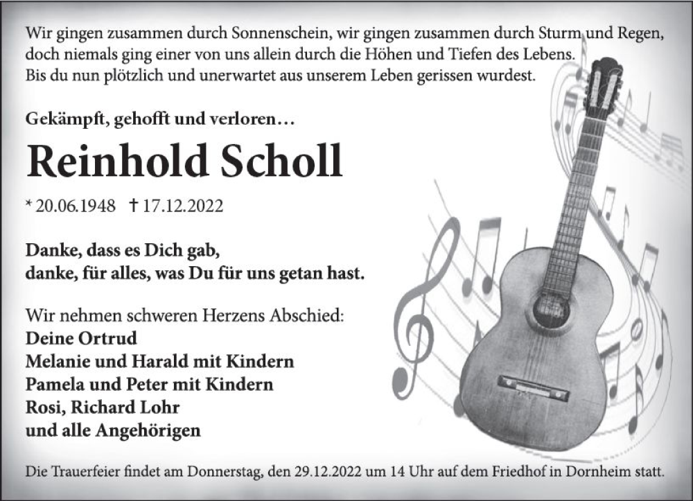  Traueranzeige für Reinhold Scholl vom 27.12.2022 aus vrm-trauer Groß-Gerauer Echo