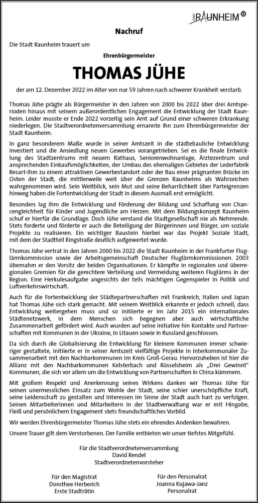 Traueranzeige von Thomas Jühe von vrm-trauer Rüsselsheimer Echo / MainSpitze