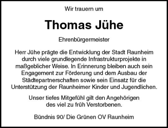 Traueranzeige von Thomas Jühe von vrm-trauer Rüsselsheimer Echo / MainSpitze