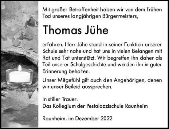 Traueranzeige von Thomas Jühe von vrm-trauer Rüsselsheimer Echo / MainSpitze
