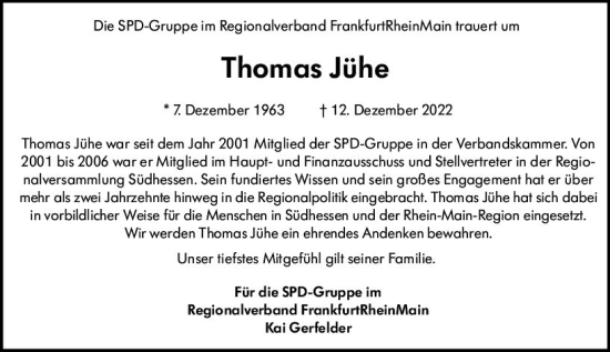 Traueranzeige von Thomas Jühe von vrm-trauer Rüsselsheimer Echo / MainSpitze