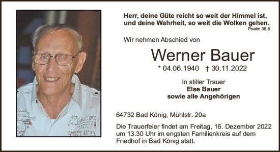 Traueranzeige von Werner Bauer von vrm-trauer Odenwälder Echo