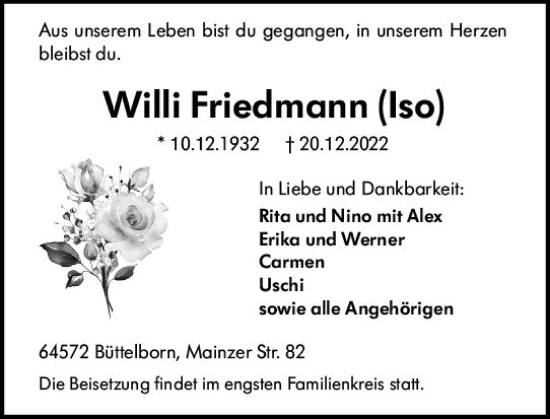 Traueranzeige von Willi Friedmann von vrm-trauer Groß-Gerauer Echo