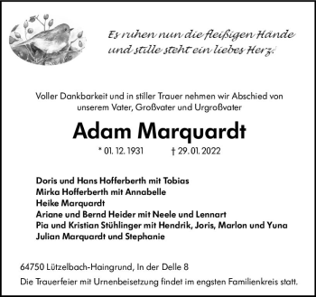 Traueranzeige von Adam Marquardt von vrm-trauer Odenwälder Echo