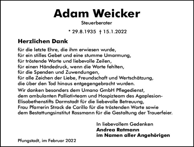  Traueranzeige für Adam Weicker vom 05.02.2022 aus vrm-trauer Darmstädter Echo