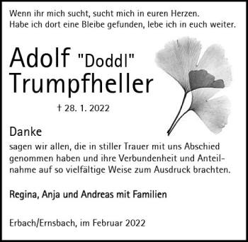 Traueranzeige von Adolf Trumpfheller von vrm-trauer Odenwälder Echo