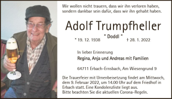Traueranzeige von Adolf Trumpfheller von vrm-trauer Odenwälder Echo