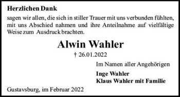 Traueranzeige von Alwin Wahler von vrm-trauer AZ Mainz