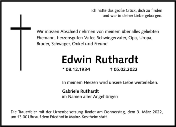 Traueranzeige von Edwin Ruthardt von vrm-trauer AZ Mainz