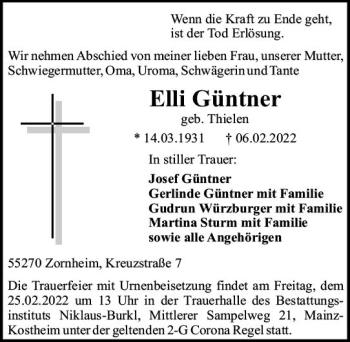 Traueranzeige von Elli Güntner von vrm-trauer AZ Mainz
