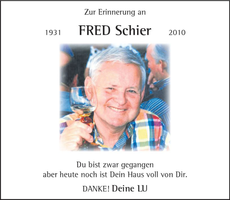  Traueranzeige für Fred Schier vom 08.02.2022 aus vrm-trauer AZ Mainz