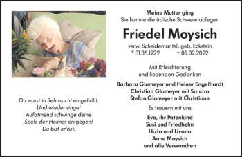 Traueranzeige von Friedel Moysich von vrm-trauer Darmstädter Echo