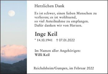Traueranzeige von Inge Keil von vrm-trauer Odenwälder Echo