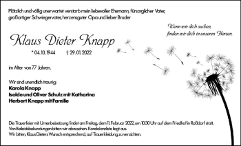 Traueranzeige von Klaus Dieter Knapp von vrm-trauer Darmstädter Echo