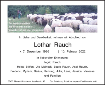 Traueranzeige von Lothar Rauch von vrm-trauer Allgemeine  Zeitung Ingelheim-Bingen