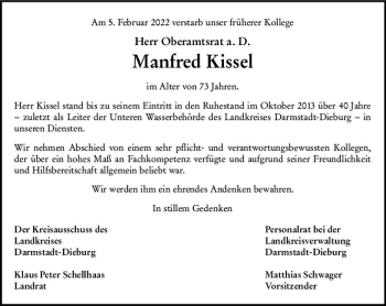 Traueranzeige von Manfred Kissel von vrm-trauer Darmstädter Echo