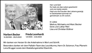 Traueranzeige von Norbert Becker von vrm-trauer Rüsselsheimer Echo / MainSpitze