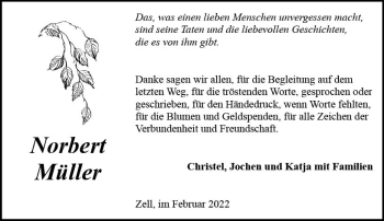 Traueranzeige von Norbert Müller von vrm-trauer Odenwälder Echo