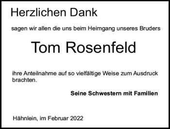 Traueranzeige von Tom Rosenfeld von vrm-trauer Darmstädter Echo