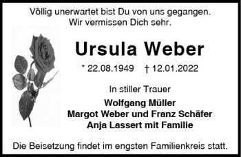 Traueranzeige von Ursula Weber von vrm-trauer Darmstädter Echo