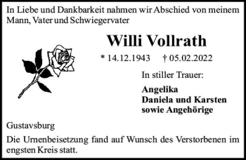 Traueranzeige von Willi Vollrath von vrm-trauer AZ Mainz