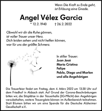 Traueranzeige von Angel Velez Garcia von vrm-trauer Darmstädter Echo