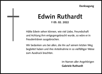 Traueranzeige von Edwin Ruthardt von vrm-trauer AZ Mainz