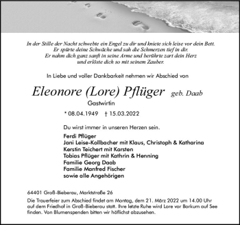 Traueranzeige von Eleonore Pflüger von vrm-trauer Darmstädter Echo