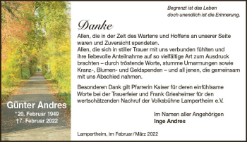 Traueranzeige von Günter Andres von vrm-trauer Bürstädter/Lamperth. Ztg/Starkenburger